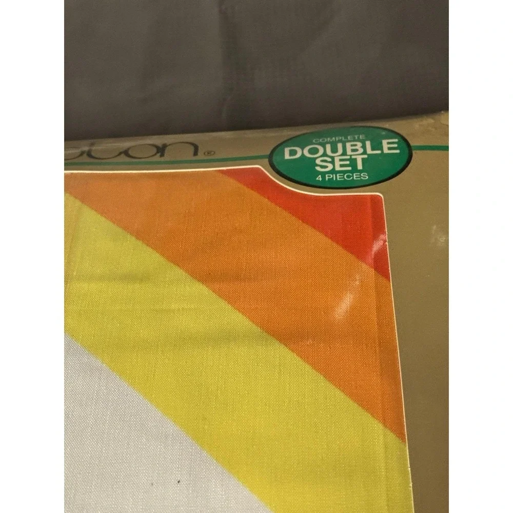 Vintage NOS Thomaston Double Bed Sheet Set Retro Diagonal Rainbow Stripe USA